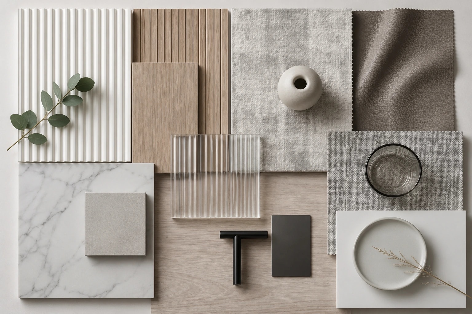 Harbour Height 海峰園作品的木材、石材、玻璃與布料 moodboard